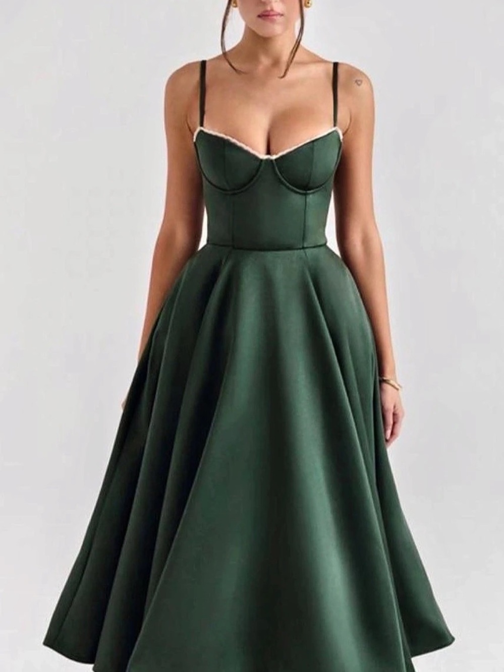 house-chb Green Satin Midi Dress Size Medium